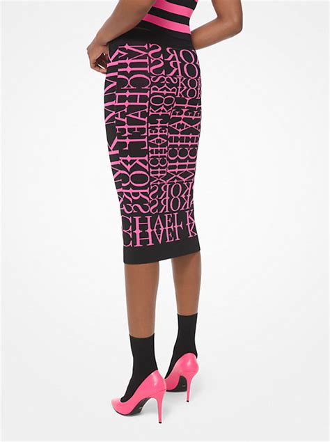 michael kors neon newsprint logo stretch-viscose pencil skirt|Neon Newsprint Logo Stretch.